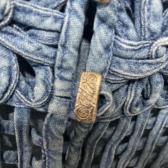 Vintage Denim Flower Vest See Thru With Tie on Back Size Large - Picture 6 of 8